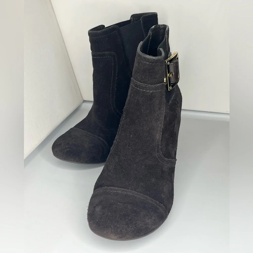Tory Burch Women’s Size 9.5 Black Suede “Adrienne” Chelsea Wedge Ankle Boots